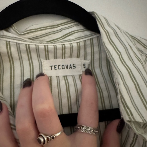 Tecovas Green and White Striped Long Sleeve Button Down Shirt - Picture 4 of 5